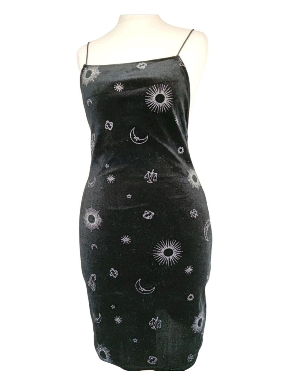 H&M Divided Black Velour Bodycon Astrology Mini Dress Size XS
